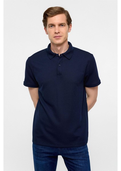 Lacivert Regular Armürlü Polo Yaka Tişört