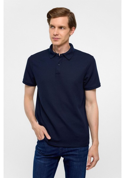 Lacivert Regular Armürlü Polo Yaka Tişört