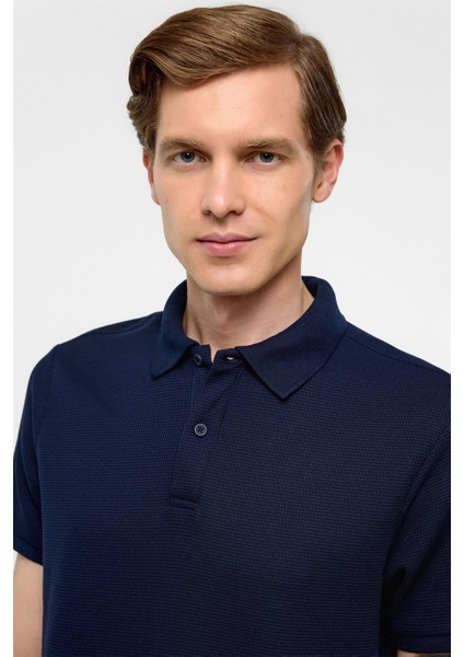 Lacivert Regular Armürlü Polo Yaka Tişört