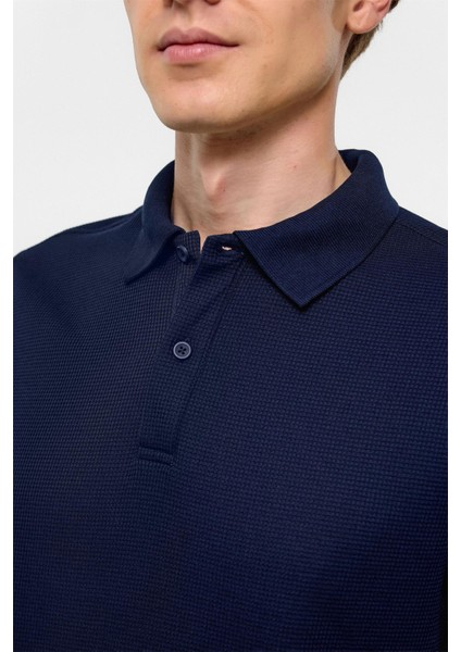 Lacivert Regular Armürlü Polo Yaka Tişört