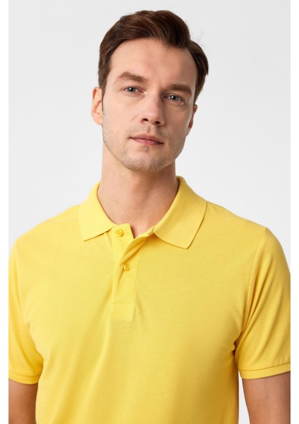 Sarı Slim Fit Armürlü Polo Yaka Tişört fiyatları