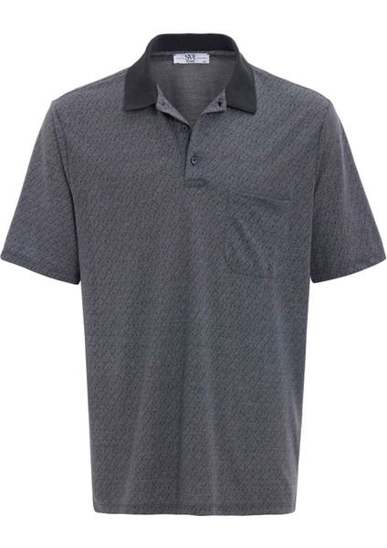Siyah Regular Desenli Polo Yaka Tişört