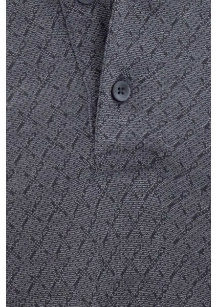 Siyah Regular Desenli Polo Yaka Tişört