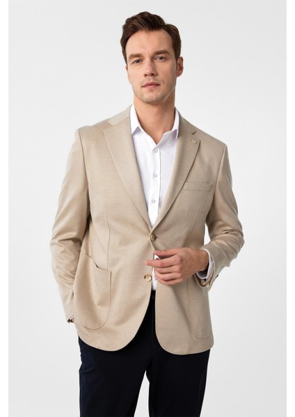 Bej Regular Fit Desenli Mono Yaka 4 Drop Ceket fiyatları