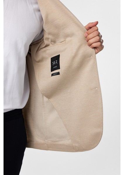 Bej Regular Fit Desenli Mono Yaka 4 Drop Ceket indirimleri