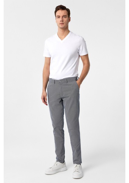 Lacivert Slim Fit Armürlü Kanvas Pantolon