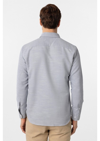 Lacivert Slim Fit Armürlü Düğmeli Yaka Gömlek fırsatları