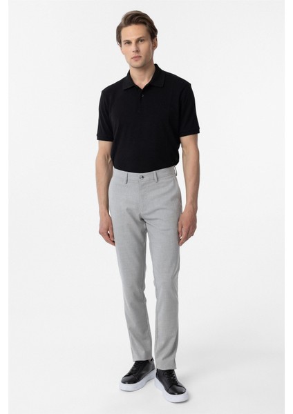 Gri Slim Fit Desenli Kumaş Pantolon
