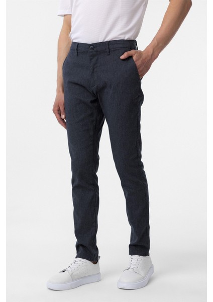 Lacivert Slim Fit Armürlü Kanvas Pantolon modelleri