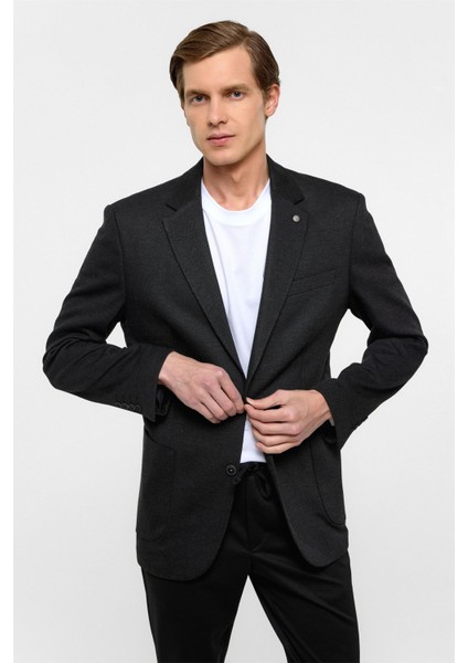 Siyah Regular Fit Mono Yaka 6 Drop Ceket