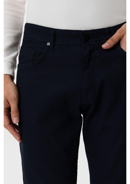 Lacivert Regular Armürlü Kanvas Pantolon