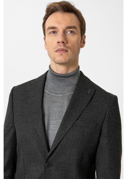 Siyah Slim Fit Sivri Yaka 6 Drop Ceket modelleri