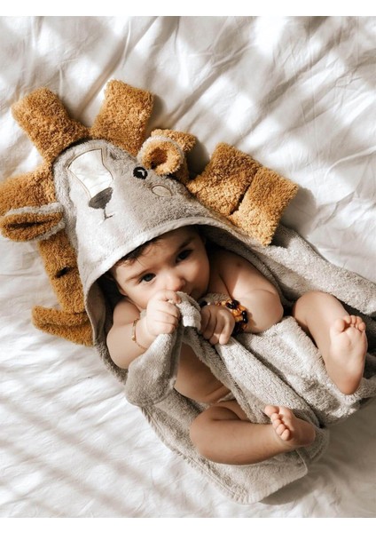 Aslan Figürlü Bebek Havlu 75x75 cm Gri