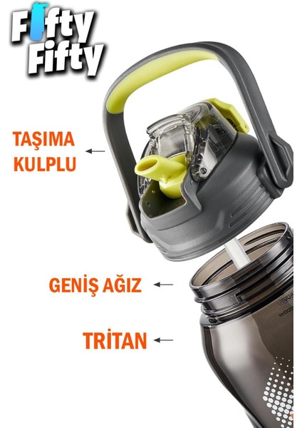 1,5L Çift Kullanımlı Siyah Plastik Su Matara, Pipetli, Rahat İçim