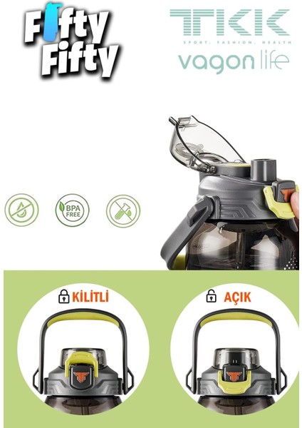 1,5L Çift Kullanımlı Siyah Plastik Su Matara, Pipetli, Rahat İçim