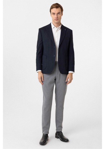 Lacivert Regular Fit Sivri Yaka 4 Drop Ceket