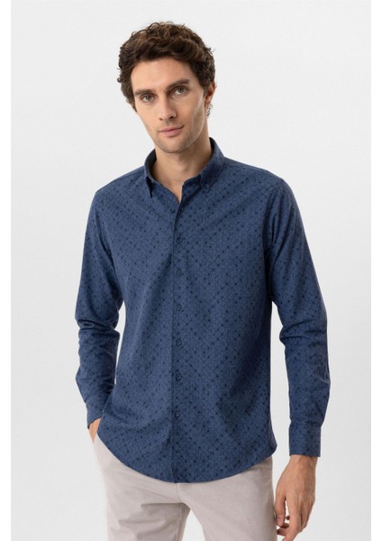 Lacivert Slim Fit Düz Düğmeli Yaka Gömlek fiyatları
