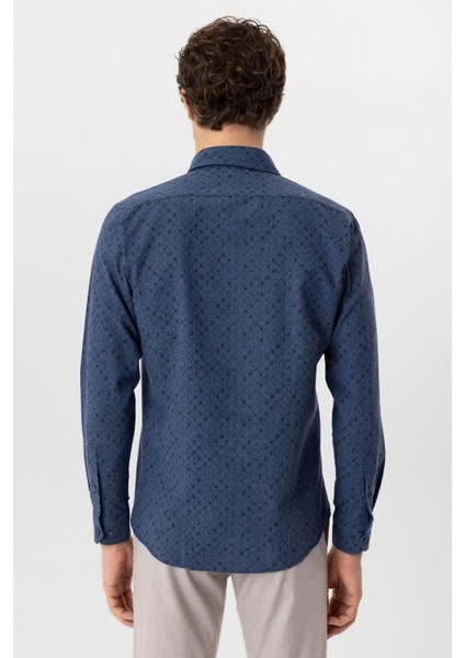 Lacivert Slim Fit Düz Düğmeli Yaka Gömlek indirimleri