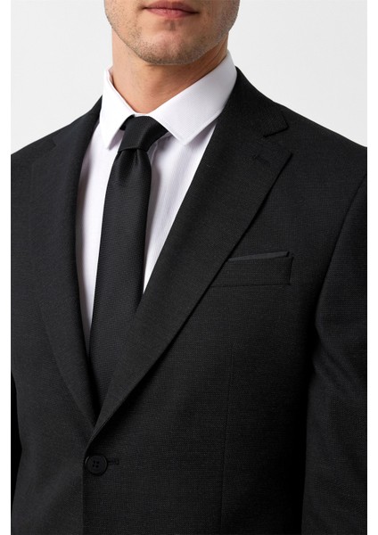 Siyah Slim Fit Desenli Mono Yaka 6 Drop Klasik Takım Elbise