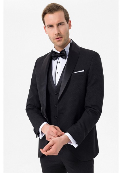 Siyah Slim Fit Armürlü 6 Drop Smokin & Damatlık