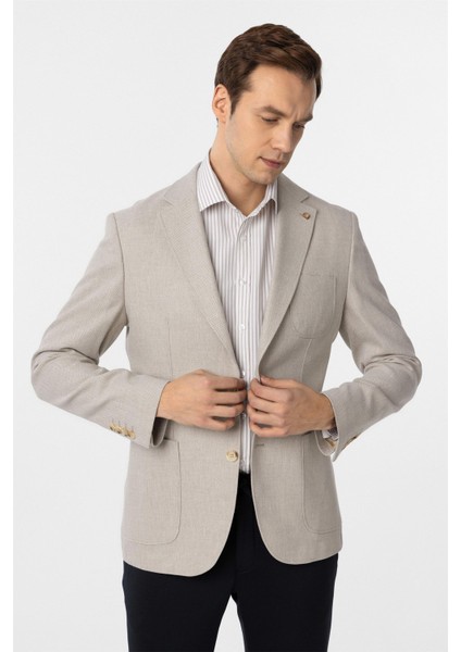 Bej Slim Fit Armürlü Mono Yaka 6 Drop Ceket modelleri