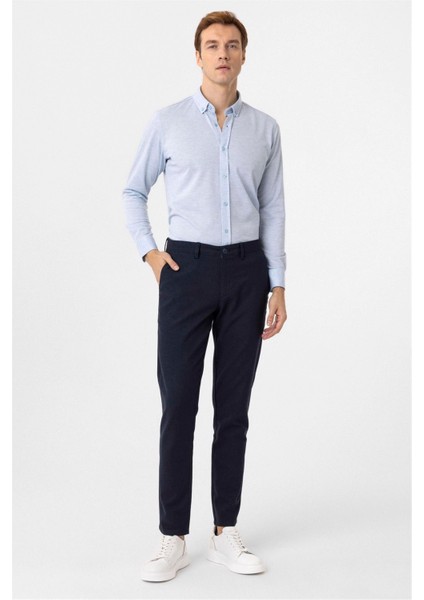 Saks Mavi Slim Fit Armürlü Düğmeli Yaka Gömlek modelleri