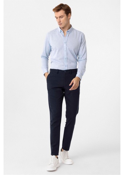 Saks Mavi Slim Fit Armürlü Düğmeli Yaka Gömlek fırsatları