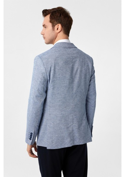 Saks Mavi Slim Fit Desenli Sivri Yaka 6 Drop Ceket indirimleri