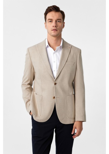 Bej Slim Fit Desenli Sivri Yaka 6 Drop Ceket fiyatları