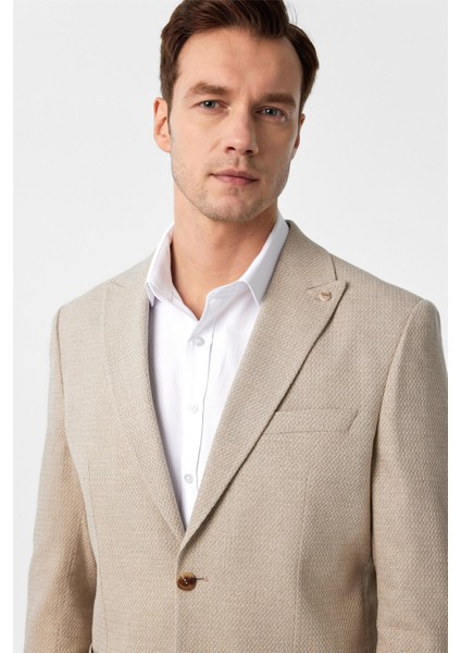 Bej Slim Fit Desenli Sivri Yaka 6 Drop Ceket modelleri