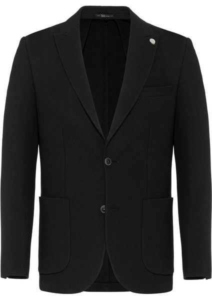 Siyah Slim Fit Sivri Yaka 6 Drop Ceket