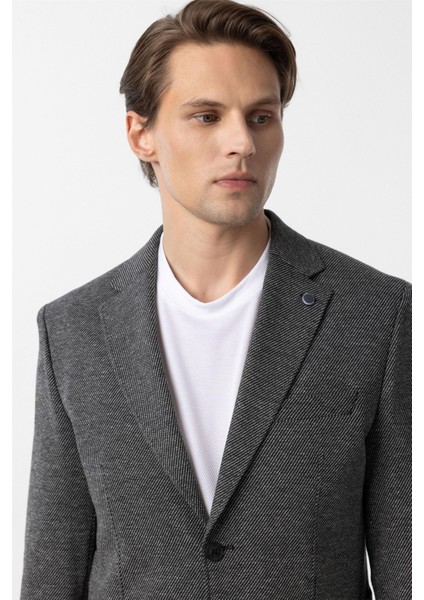Siyah Slim Fit Desenli Mono Yaka 6 Drop Ceket