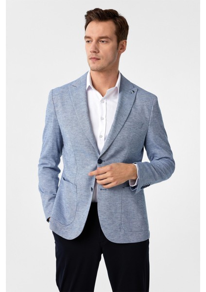 Saks Mavi Slim Fit Desenli Sivri Yaka 6 Drop Ceket fiyatları