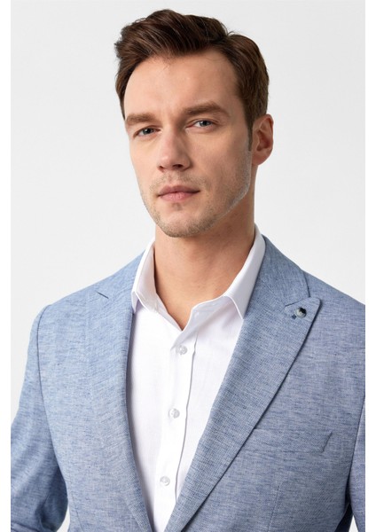 Saks Mavi Slim Fit Desenli Sivri Yaka 6 Drop Ceket modelleri