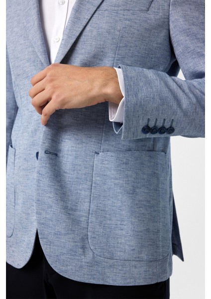 Saks Mavi Slim Fit Desenli Sivri Yaka 6 Drop Ceket fırsatları