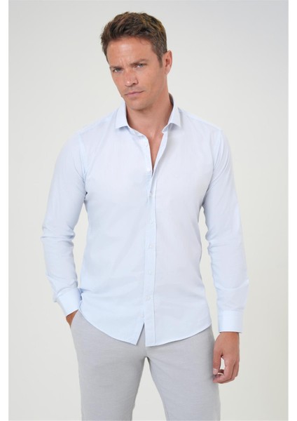 Buz Mavi Slim Fit Düz Klasik Yaka Gömlek