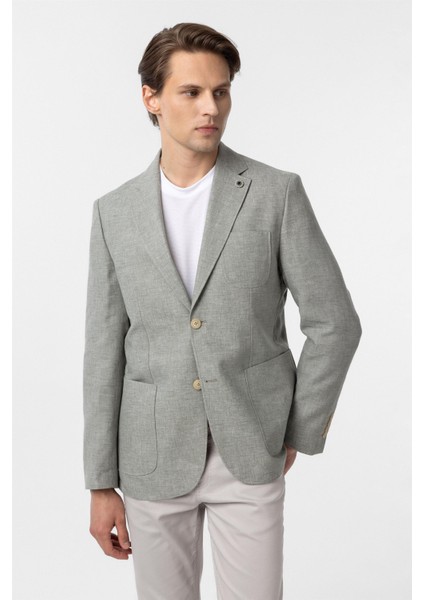 Su Yeşili Slim Fit Düz Mono Yaka 6 Drop Ceket