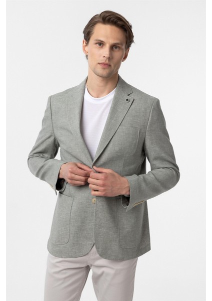 Su Yeşili Slim Fit Düz Mono Yaka 6 Drop Ceket