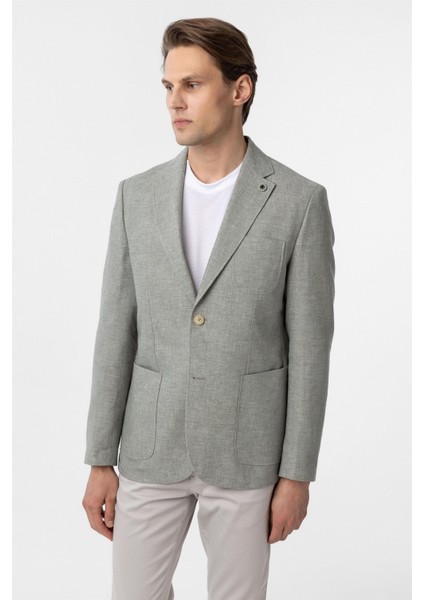 Su Yeşili Slim Fit Düz Mono Yaka 6 Drop Ceket