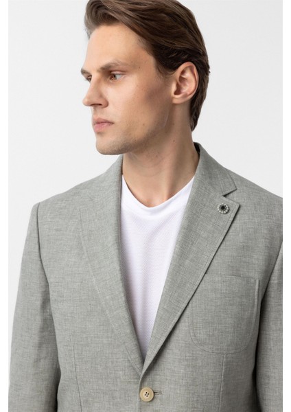 Su Yeşili Slim Fit Düz Mono Yaka 6 Drop Ceket
