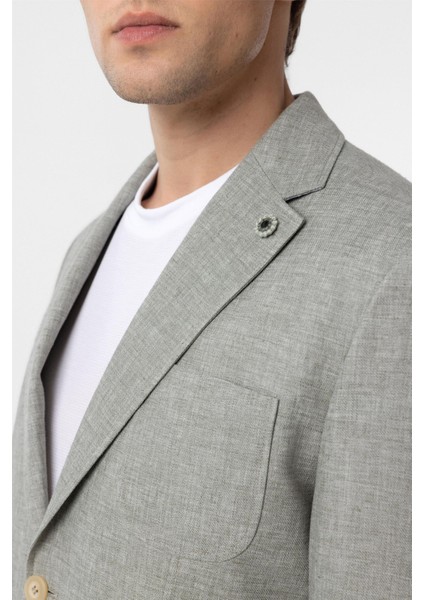 Su Yeşili Slim Fit Düz Mono Yaka 6 Drop Ceket