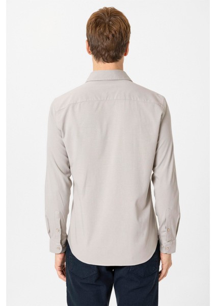 Ekru Slim Fit Düz Klasik Yaka Gömlek fırsatları
