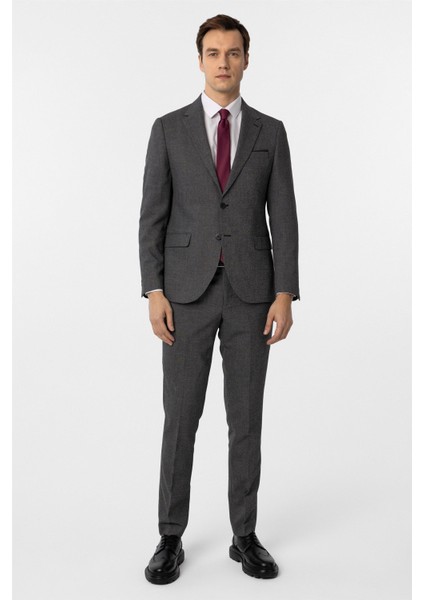 Siyah Slim Fit Desenli Mono Yaka 6 Drop Klasik Takım Elbise