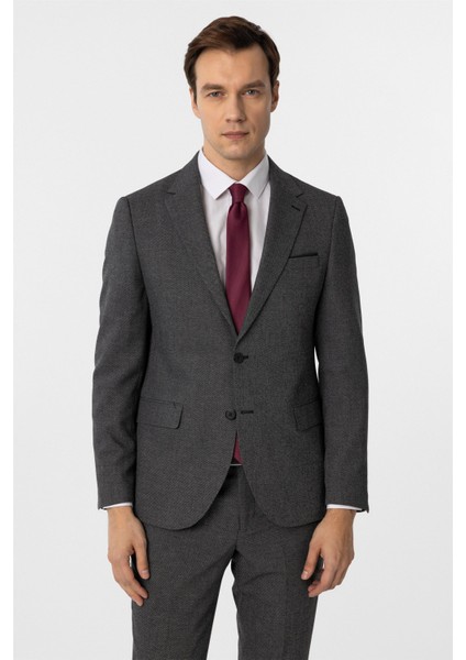 Siyah Slim Fit Desenli Mono Yaka 6 Drop Klasik Takım Elbise
