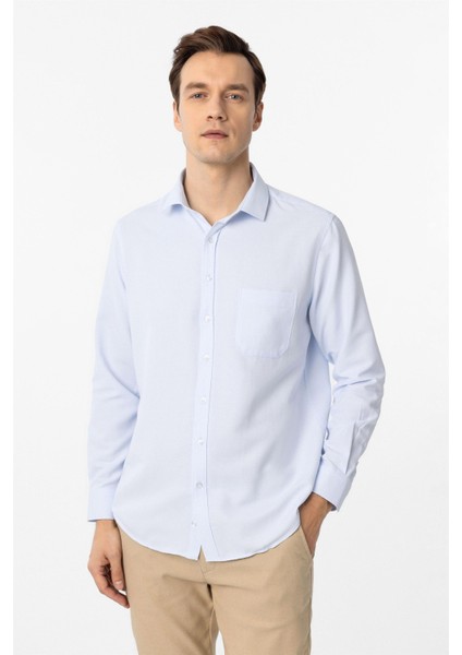 Buz Mavi Regular Fit Armürlü Klasik Yaka Gömlek fiyatları
