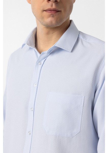 Buz Mavi Regular Fit Armürlü Klasik Yaka Gömlek fırsatları