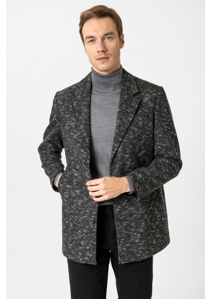 Antrasit Slim Desenli Mono Yaka Kaban fiyatları