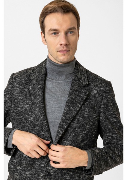 Antrasit Slim Desenli Mono Yaka Kaban fırsatları