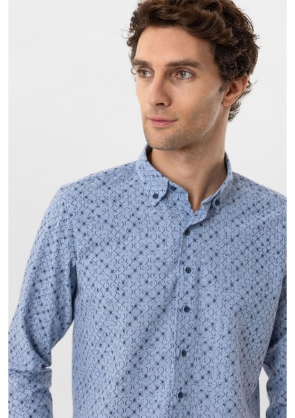 Mavi Slim Fit Düz Düğmeli Yaka Gömlek fırsatları