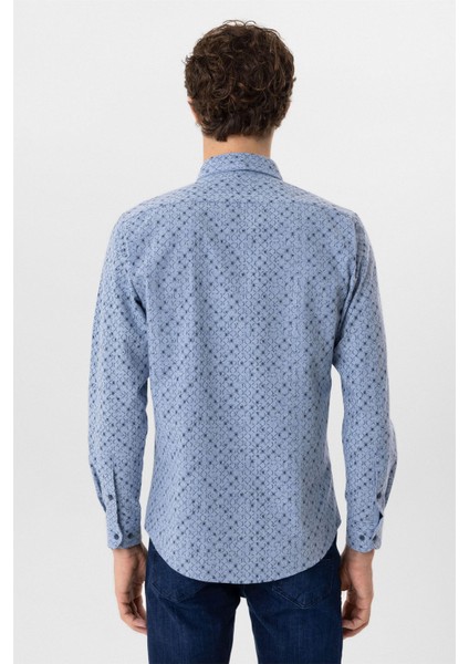 Mavi Slim Fit Düz Düğmeli Yaka Gömlek indirimleri